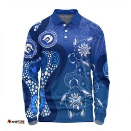 Amazing Aussie Australia Turtles Aboriginal Indigenous Dot Turtles In The Ocean (Blue) Long Sleeve Polo Shirt
