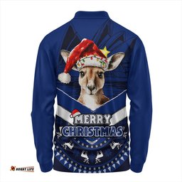 Amazing Aussie Australia Holiday Kangaroo Merry Christmas Blue Long Sleeve Polo Shirt