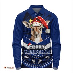 Amazing Aussie Australia Holiday Kangaroo Merry Christmas Blue Long Sleeve Polo Shirt