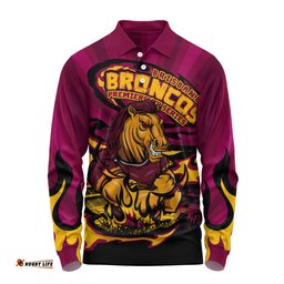 Amazing Aussie Brisbane Broncos Premiership Series Sports Gear Long Sleeve Polo Shirt