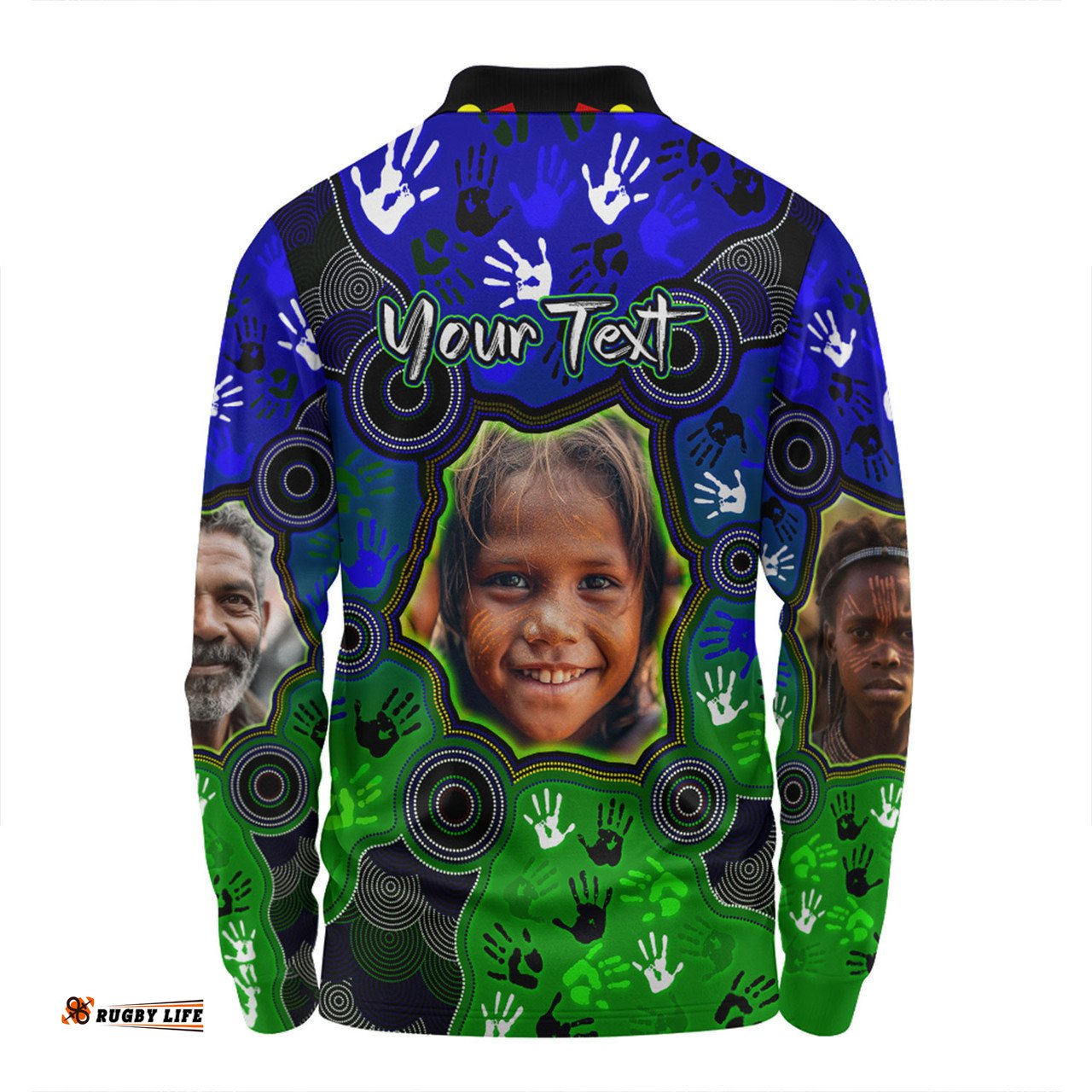 Amazing Aussie Australia Torres Strait Islands Custom Aboriginal Dot Art Indigenous Handprints Personalised Photo Long Sleeve Polo Shirt