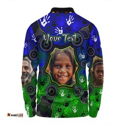 Amazing Aussie Australia Torres Strait Islands Custom Aboriginal Dot Art Indigenous Handprints Personalised Photo Long Sleeve Polo Shirt