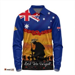Amazing Aussie Australia Anzac Day Lest We Forget Honoring The Anzac Spirit Long Sleeve Polo Shirt