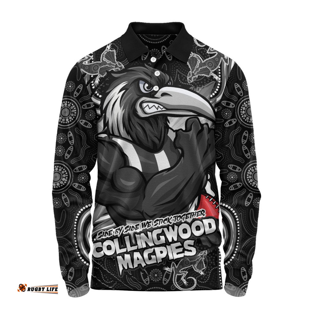Amazing Aussie Collingwood Spirit Warriors Of The Game Long Sleeve Polo Shirt
