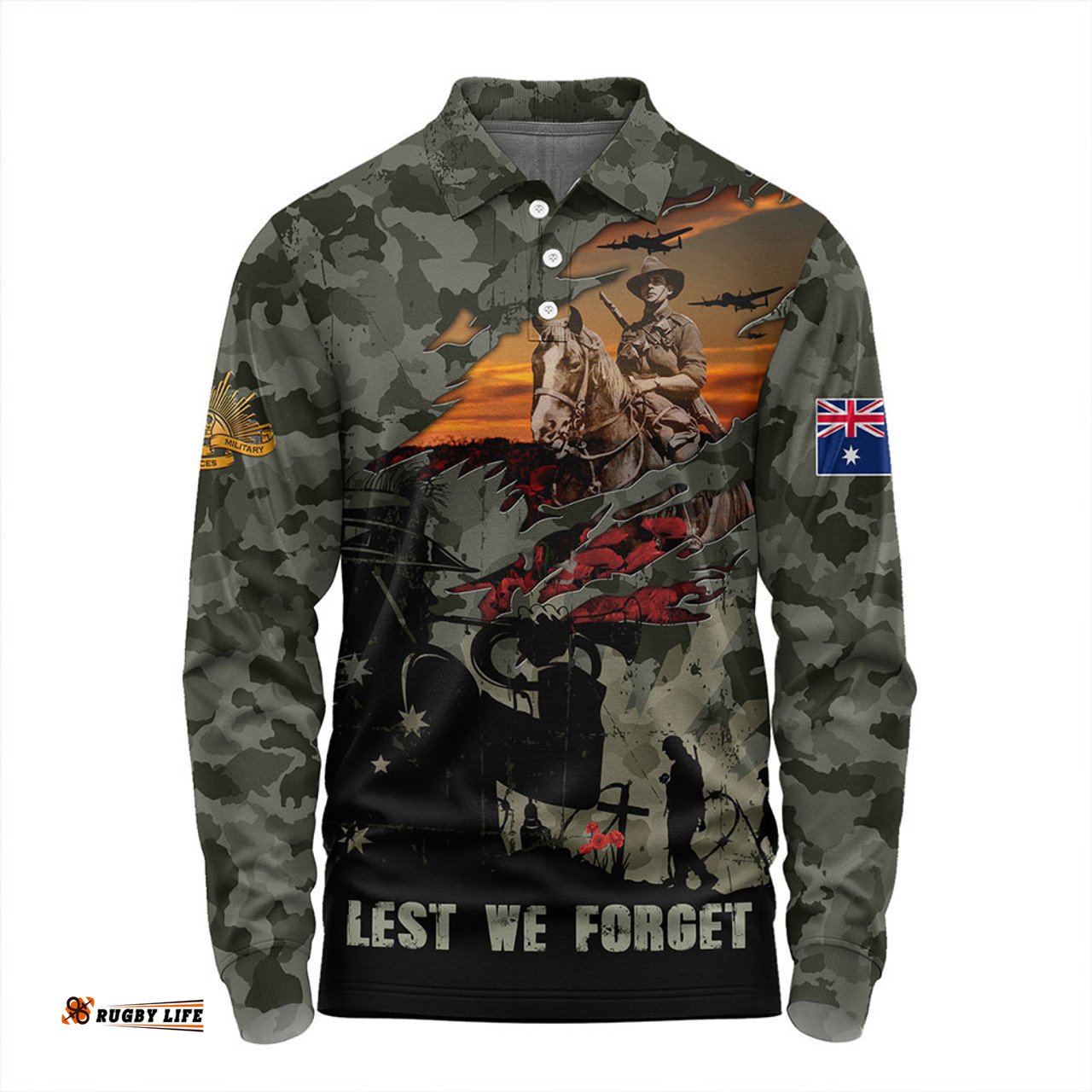 Amazing Aussie Australia Remembrance And Valor Lest We Forget The Fallen Long Sleeve Polo Shirt