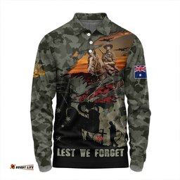 Amazing Aussie Australia Remembrance And Valor Lest We Forget The Fallen Long Sleeve Polo Shirt