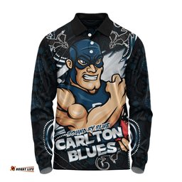 Amazing Aussie Carlton Spirit Warriors Of The Game Long Sleeve Polo Shirt