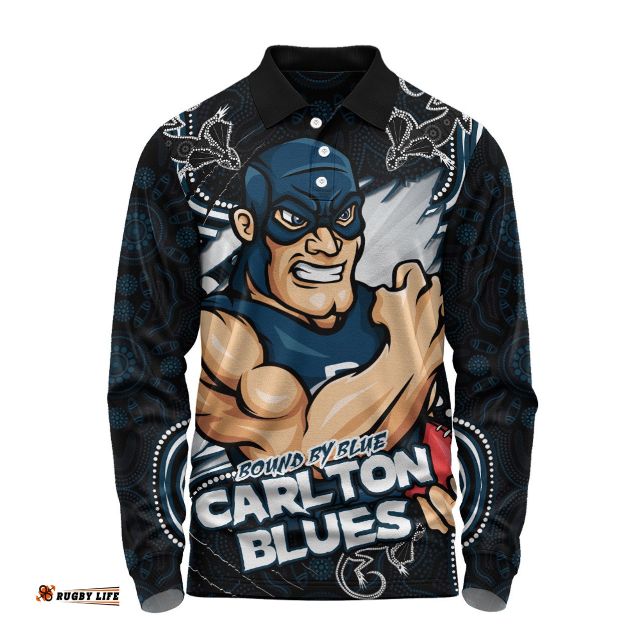 Amazing Aussie Carlton Spirit Warriors Of The Game Long Sleeve Polo Shirt