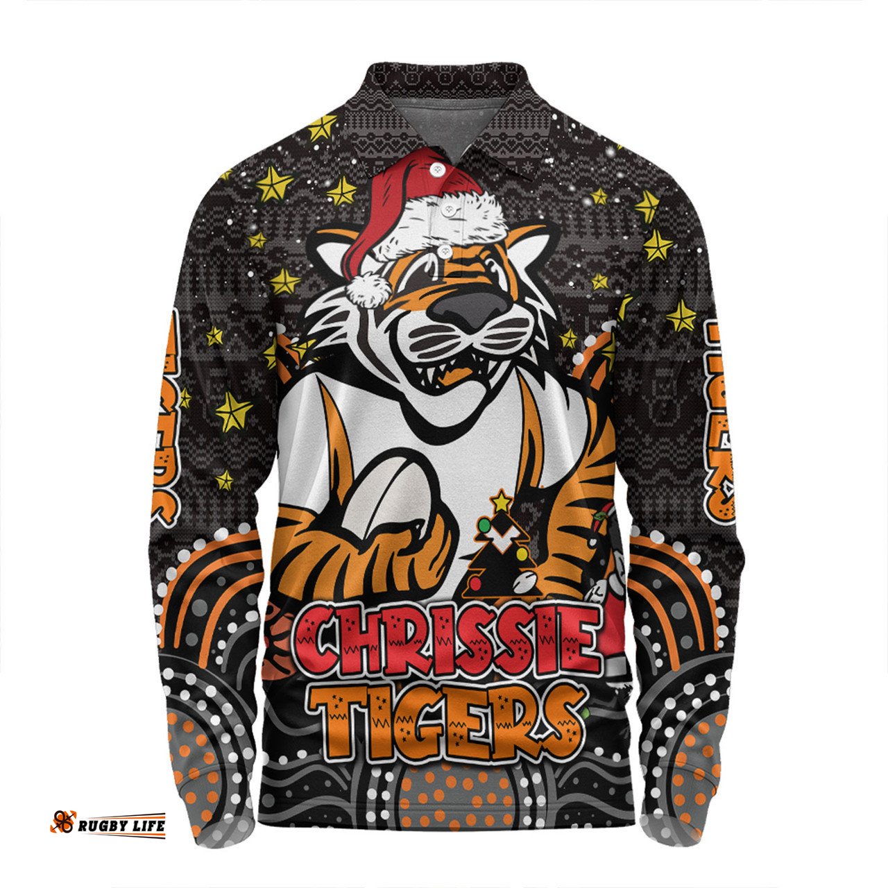 Wests Tigers Christmas Custom Long Sleeve Polo Shirt - Christmas Knit Patterns Vintage Jersey Ugly Long Sleeve Polo Shirt