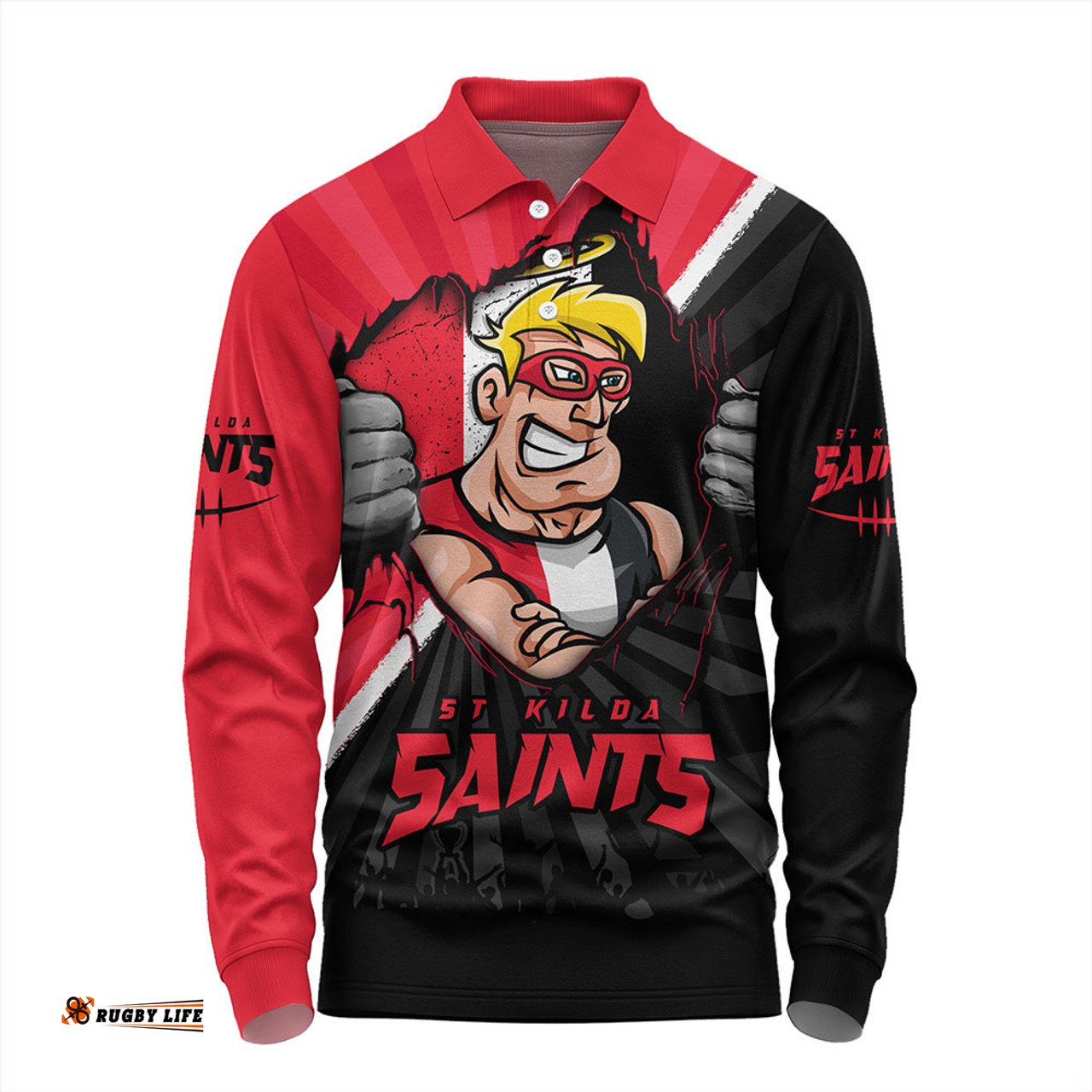 Amazing Aussie St Kilda Breaking Through Fan Design Long Sleeve Polo Shirt