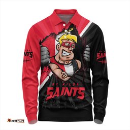 Amazing Aussie St Kilda Breaking Through Fan Design Long Sleeve Polo Shirt