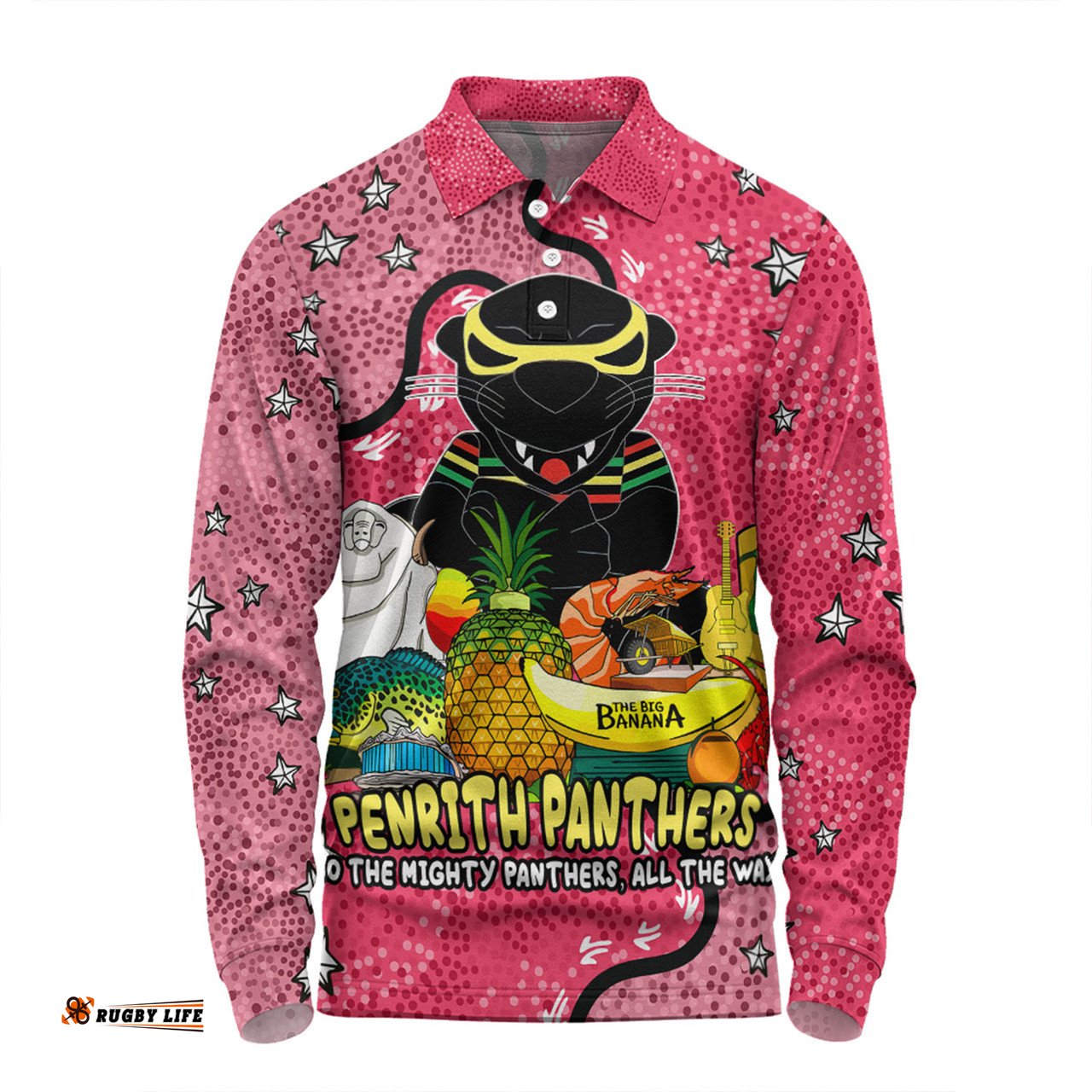 Amazing Aussie Penrith Panthers Custom Australian Big Things (Pink) Long Sleeve Polo Shirt