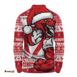 Amazing Aussie St. George Illawarra Dragons Ugly Knit Style For Christmas Game Fans Long Sleeve Polo Shirt