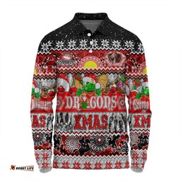 Amazing Aussie St. George Illawarra Dragons Christmas Aboriginal Custom Indigenous Knitted Ugly Xmas Style Long Sleeve Polo Shirt
