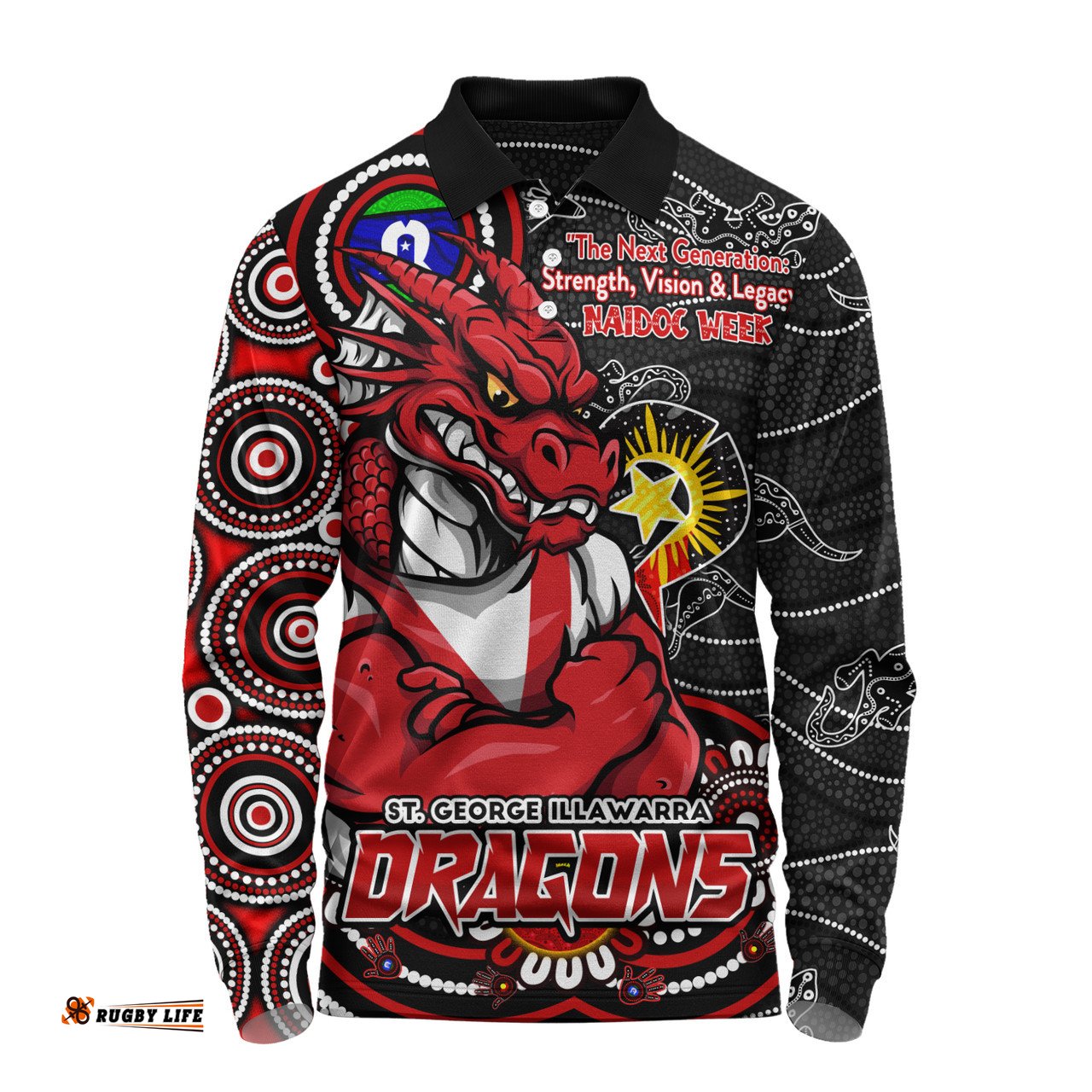 Amazing Aussie St. George Illawarra Dragons Spirit Of NAIDOC Series Long Sleeve Polo Shirt