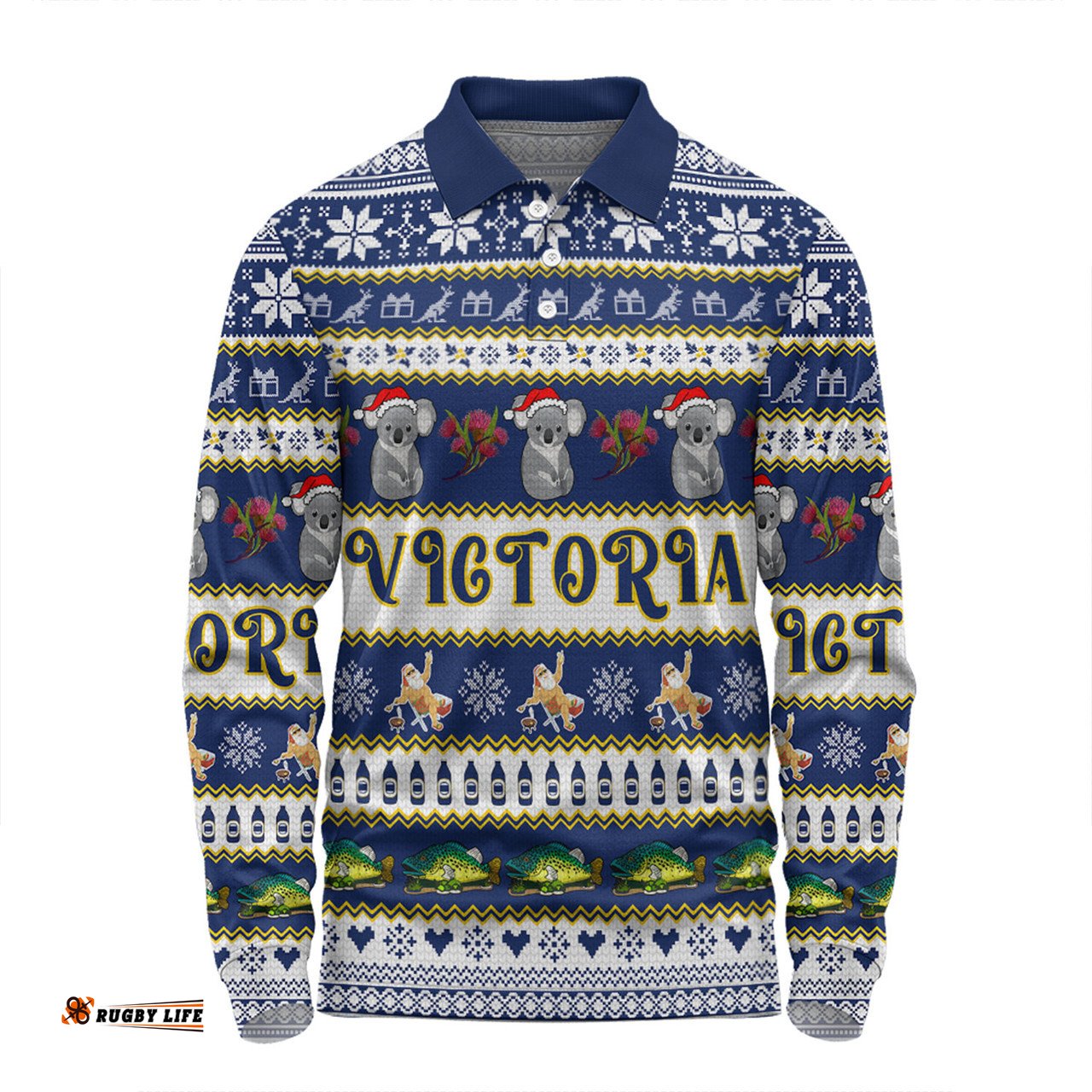 Amazing Aussie Victoria Big Things Christmas Custom Giant Koala And Murray Cod Long Sleeve Polo Shirt