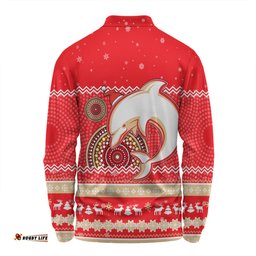 Amazing Aussie Redcliffe Dolphins Christmas Custom Ugly Xmas And Aboriginal Patterns For Die Hard Fan Long Sleeve Polo Shirt