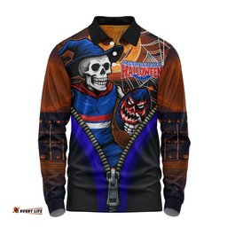 Amazing Aussie Western Bulldogs Halloween Night Reaper Zipper Long Sleeve Polo Shirt