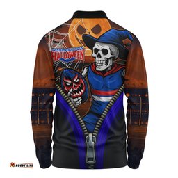 Amazing Aussie Western Bulldogs Halloween Night Reaper Zipper Long Sleeve Polo Shirt