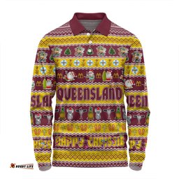 Amazing Aussie Queensland Christmas Custom Happy Chrissie Ugly Style Long Sleeve Polo Shirt