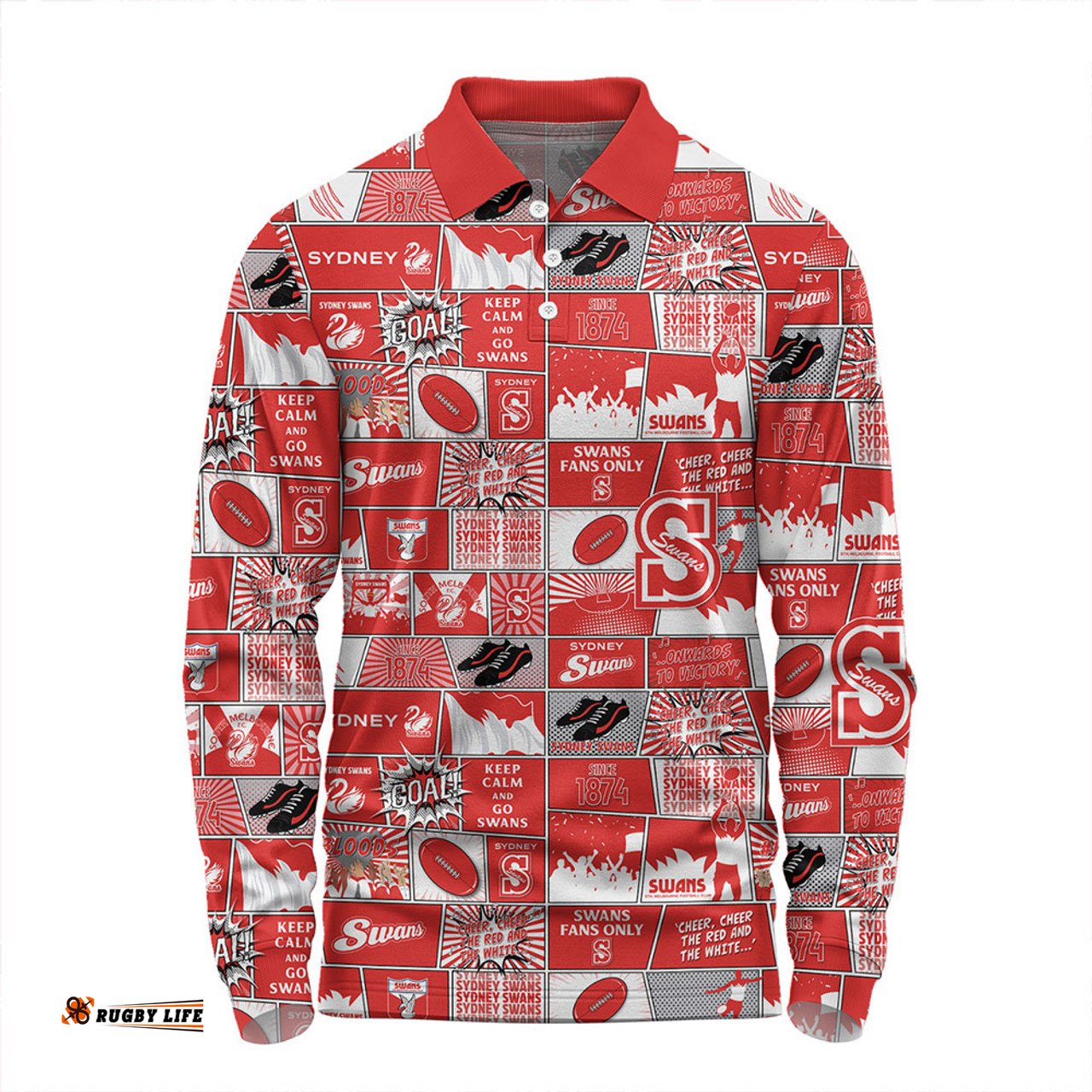 Amazing Aussie Sydney Swans Legacy Of The Pride Comic Style Long Sleeve Polo Shirt
