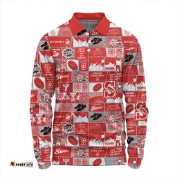 Amazing Aussie Sydney Swans Legacy Of The Pride Comic Style Long Sleeve Polo Shirt