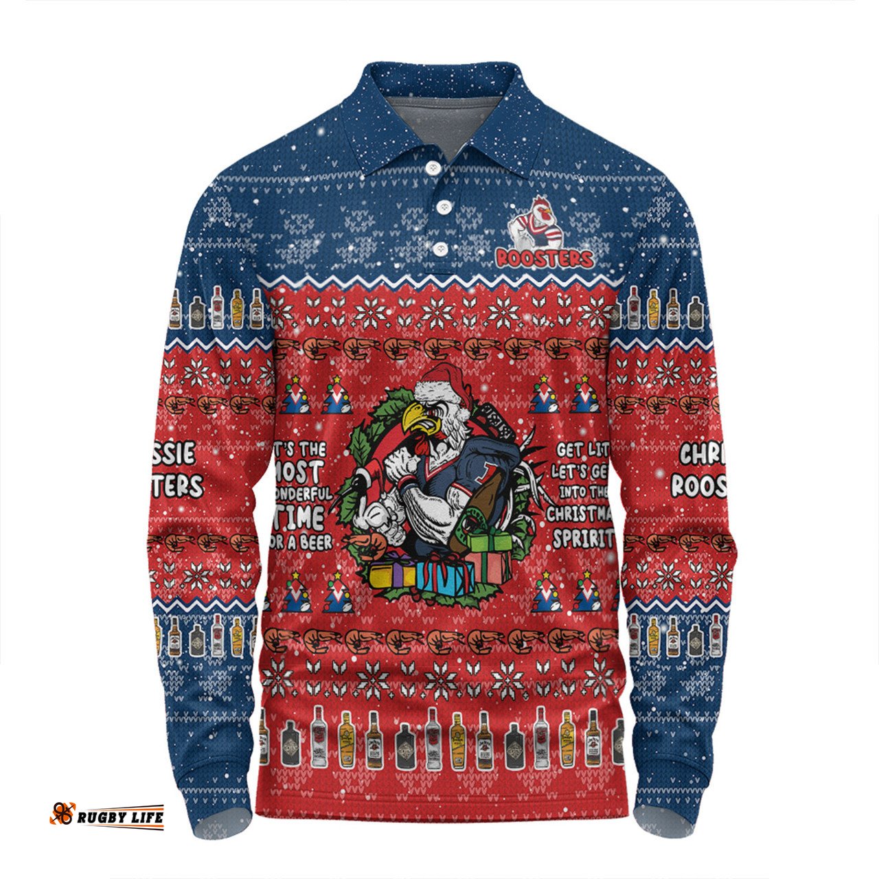 Amazing Aussie Sydney Roosters Christmas Custom Chrissie Spirit Long Sleeve Polo Shirt