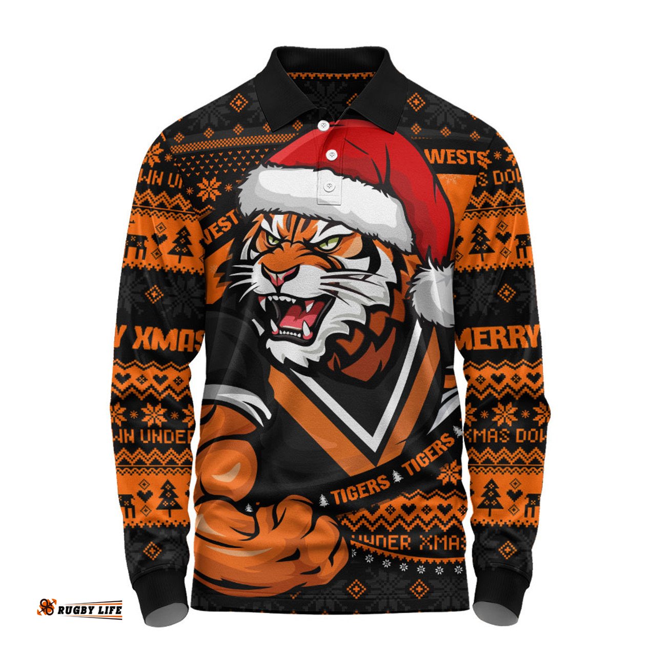 Amazing Aussie Wests Tigers Ugly Knit Style For Christmas Game Fans Long Sleeve Polo Shirt