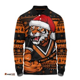 Amazing Aussie Wests Tigers Ugly Knit Style For Christmas Game Fans Long Sleeve Polo Shirt
