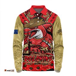 Amazing Aussie Redcliffe Dolphins Ripped Legacy Of The Game The ANZAC Spirit Lives On Long Sleeve Polo Shirt