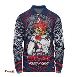 Amazing Aussie Sydney Roosters Aboriginal Pattern Inspired Victory Is Ours Long Sleeve Polo Shirt