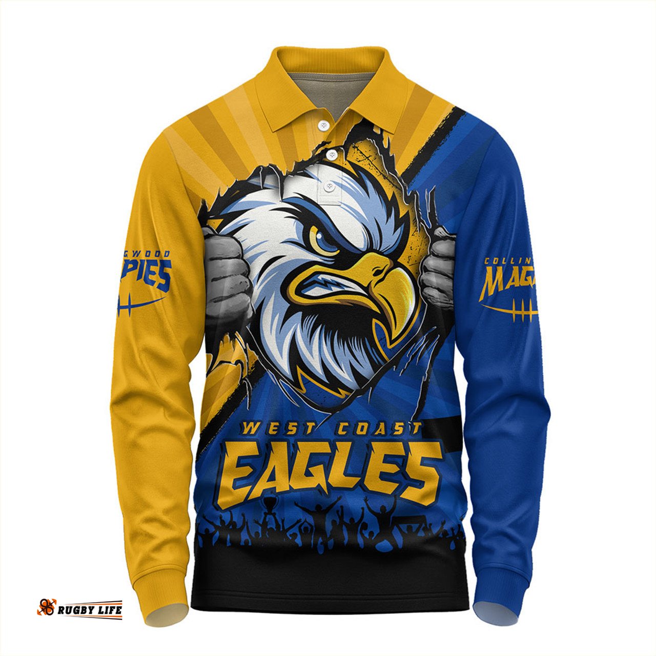 Amazing Aussie West Coast Eagles Breaking Through Fan Design Long Sleeve Polo Shirt