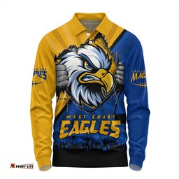 Amazing Aussie West Coast Eagles Breaking Through Fan Design Long Sleeve Polo Shirt