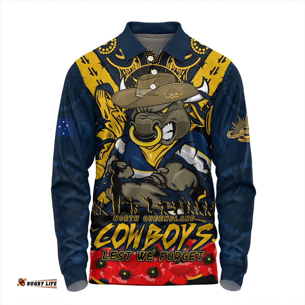 Amazing Aussie North Queensland Cowboys Ripped Legacy Of The Game The ANZAC Spirit Lives On Long Sleeve Polo Shirt