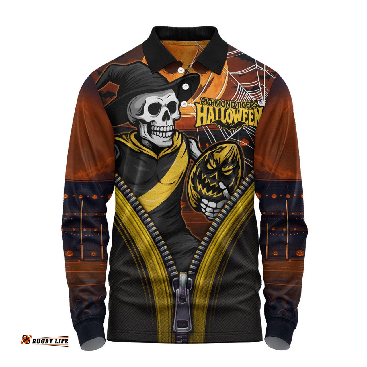 Amazing Aussie Richmond Halloween Night Reaper Zipper Long Sleeve Polo Shirt