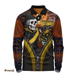 Amazing Aussie Richmond Halloween Night Reaper Zipper Long Sleeve Polo Shirt