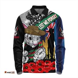 Amazing Aussie South Sydney Rabbitohs United In Spirit Anzac Day Tribute Long Sleeve Polo Shirt