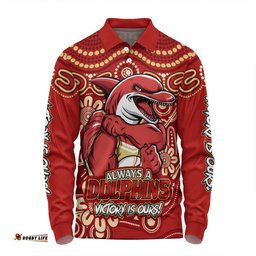 Amazing Aussie Redcliffe Dolphins Aboriginal Inspired Tough Fan Rugby For Life Long Sleeve Polo Shirt
