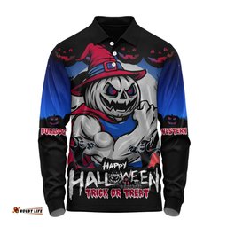 Amazing Aussie Western Bulldogs Dark Pumpkin Halloween Spirit Long Sleeve Polo Shirt