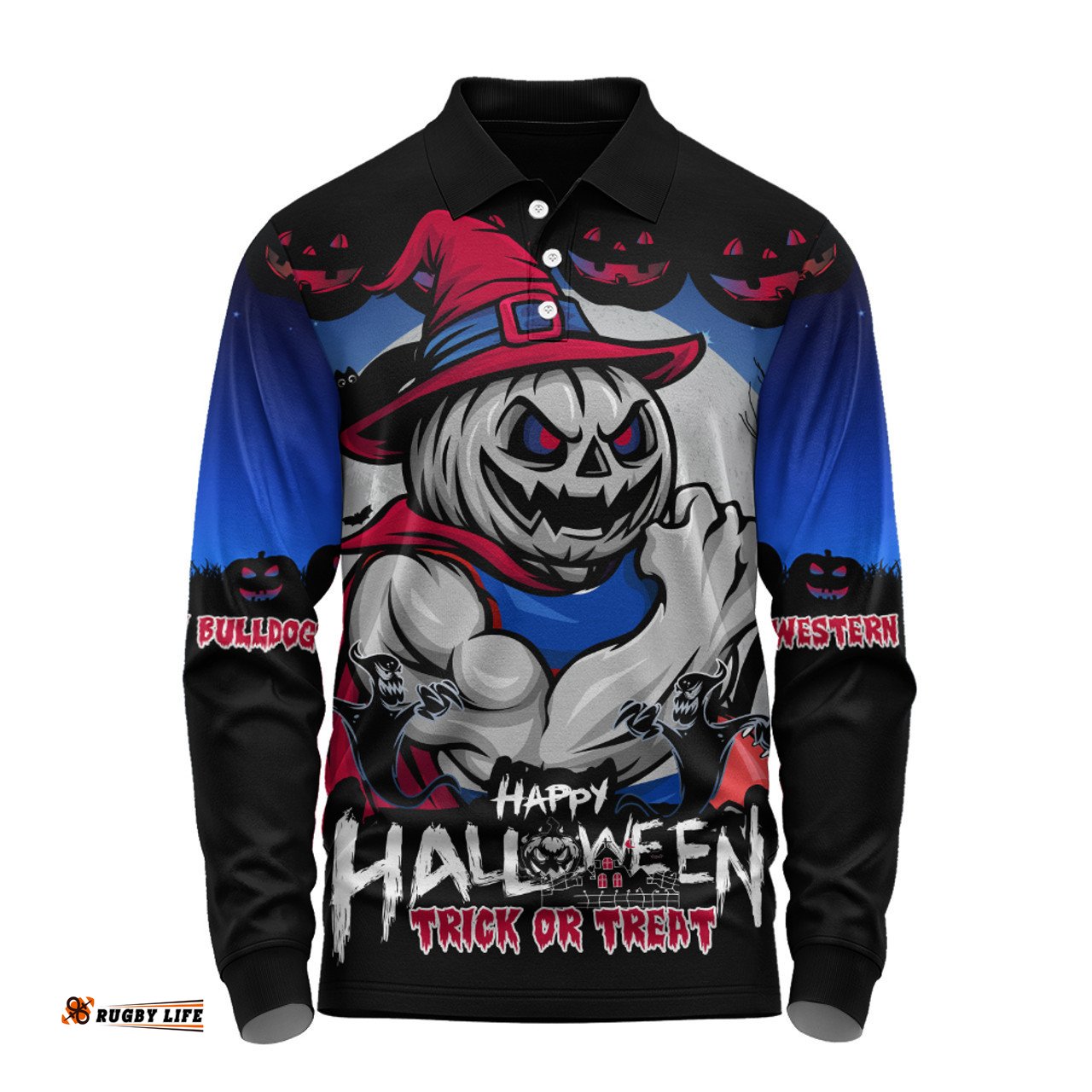 Amazing Aussie Western Bulldogs Dark Pumpkin Halloween Spirit Long Sleeve Polo Shirt