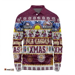 Amazing Aussie Manly Warringah Sea Eagles Christmas Aboriginal Custom Indigenous Knitted Ugly Xmas Style Long Sleeve Polo Shirt