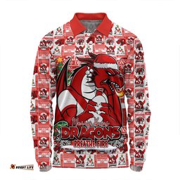 Amazing Aussie St. George Illawarra Dragons Merry Ugly Christmas Comic Style Long Sleeve Polo Shirt
