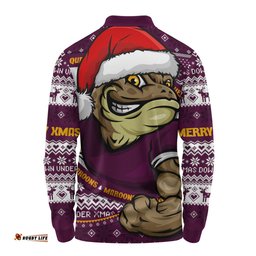 Amazing Aussie Queensland Maroons Ugly Knit Style For Christmas Game Fans Long Sleeve Polo Shirt