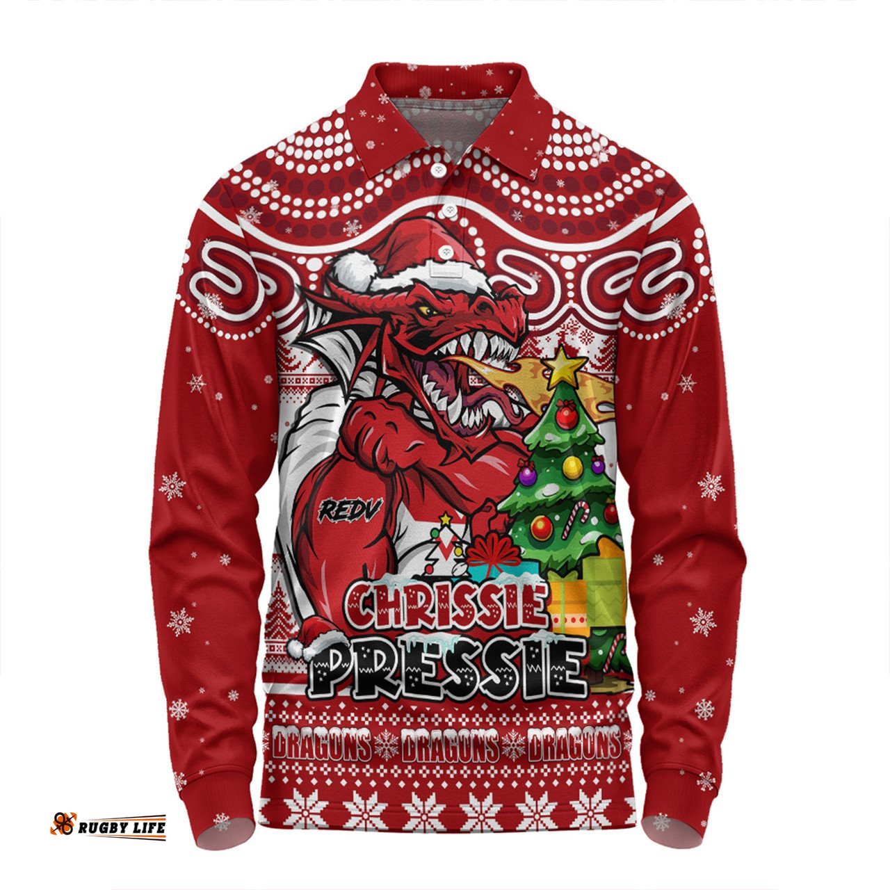 Amazing Aussie St. George Illawarra Dragons Aussie Ugly Christmas For Die Hard Fan Supporters Long Sleeve Polo Shirt