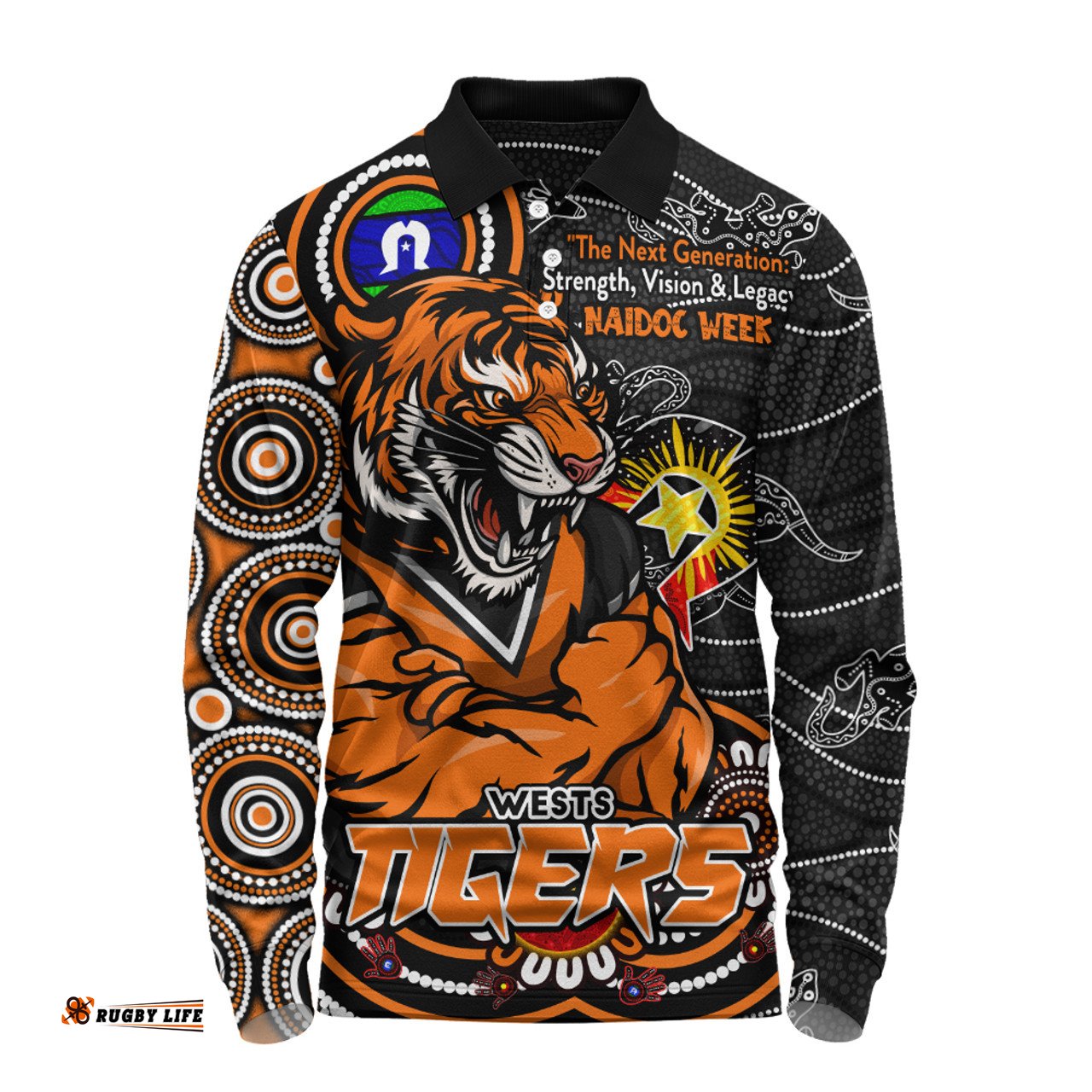 Amazing Aussie Wests Tigers Spirit Of NAIDOC Series Long Sleeve Polo Shirt