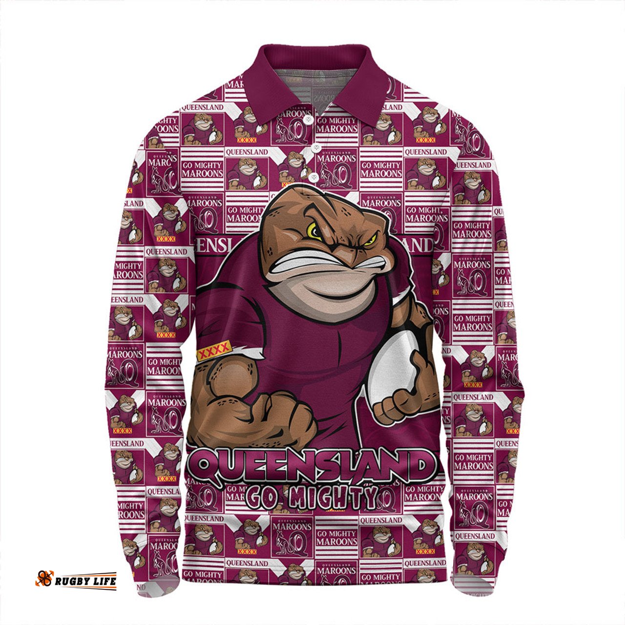 Amazing Aussie Queensland Maroons Champion’s Pride Comic Style Long Sleeve Polo Shirt
