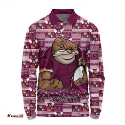 Amazing Aussie Queensland Maroons Champion’s Pride Comic Style Long Sleeve Polo Shirt