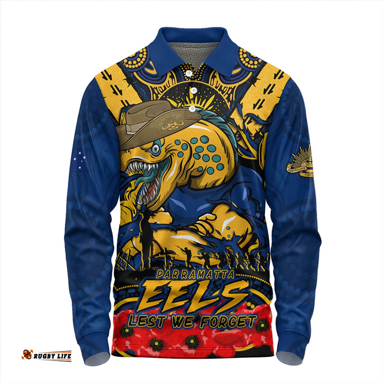 Amazing Aussie Parramatta Eels Ripped Legacy Of The Game The ANZAC Spirit Lives On Long Sleeve Polo Shirt