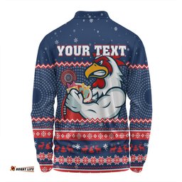 Amazing Aussie Sydney Roosters Christmas Custom Ugly Xmas And Aboriginal Patterns For Die Hard Fan Long Sleeve Polo Shirt