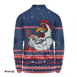 Amazing Aussie Sydney Roosters Christmas Custom Ugly Xmas And Aboriginal Patterns For Die Hard Fan Long Sleeve Polo Shirt